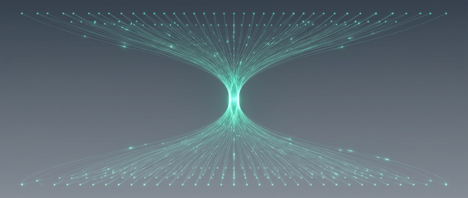 A network topology narrowing through a single waist, many apps above, many bearers below